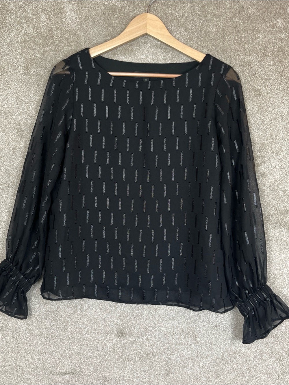Banana Republic Blouse Womens Small Black Sheer Sleeve Pullover Lined- 4934
